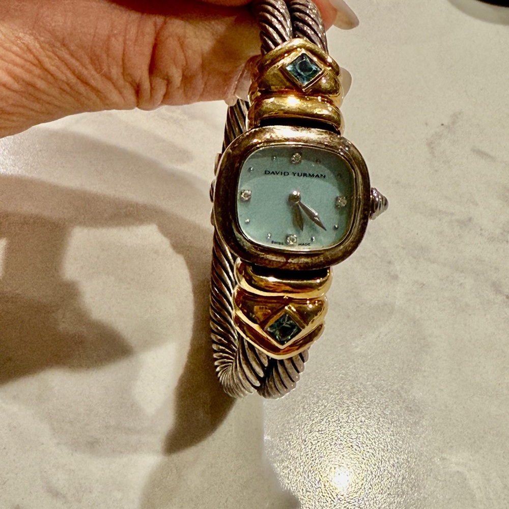 David Yurman Silver and Gold Bracelet with Blue Accents